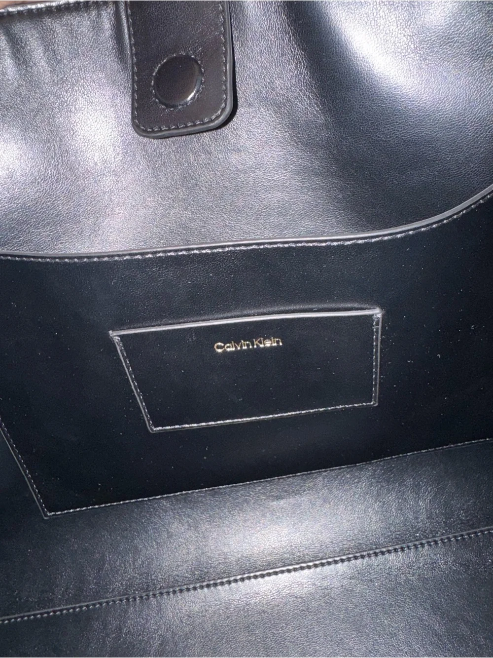 Calvin Klein Black Leather Shoulder Tote with Gold Logo